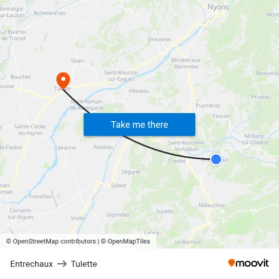 Entrechaux to Tulette map