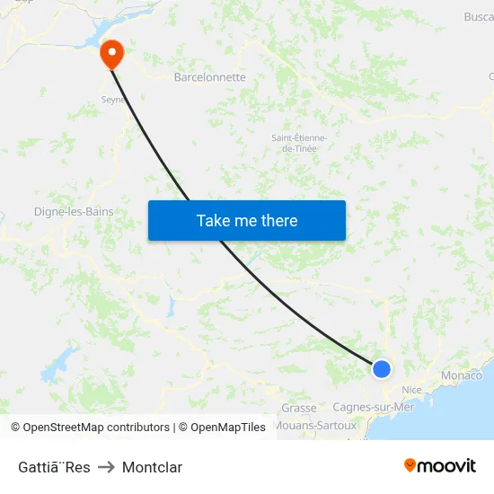Gattiã¨Res to Montclar map