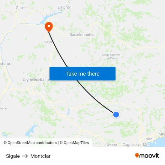 Sigale to Montclar map