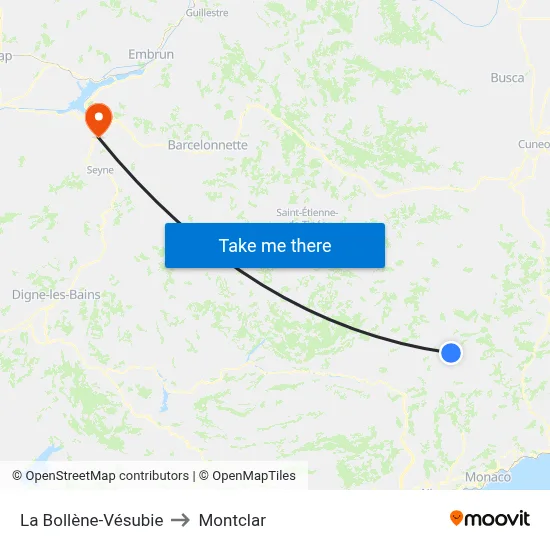 La Bollène-Vésubie to Montclar map