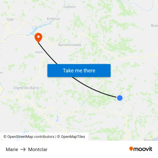 Marie to Montclar map