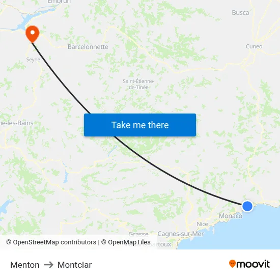 Menton to Montclar map