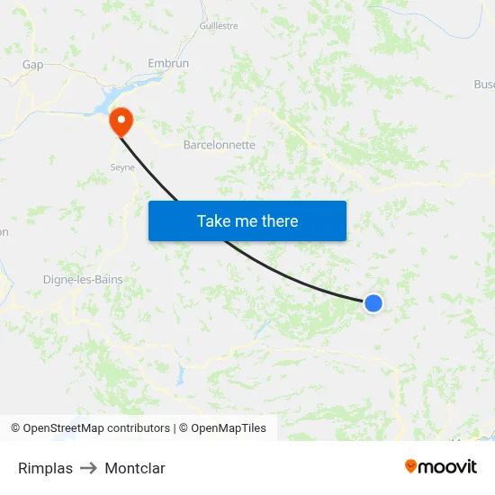 Rimplas to Montclar map