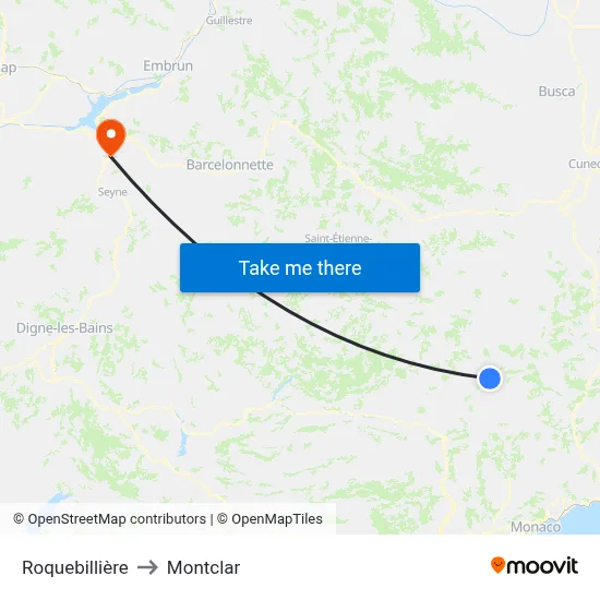 Roquebillière to Montclar map