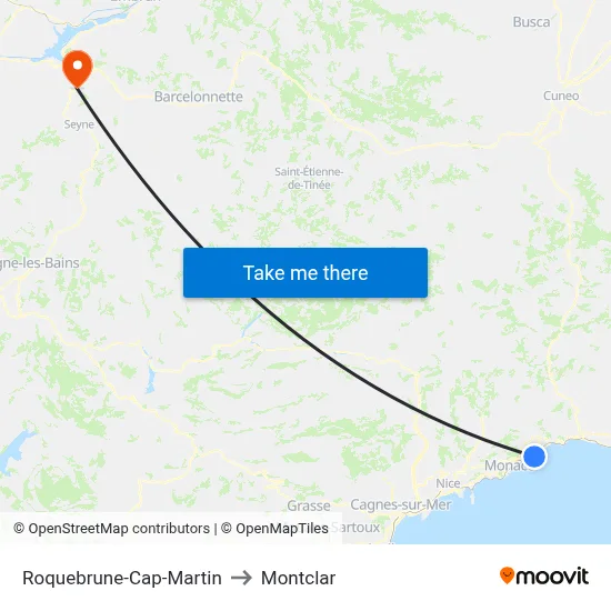 Roquebrune-Cap-Martin to Montclar map