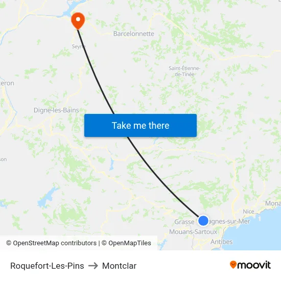 Roquefort-Les-Pins to Montclar map