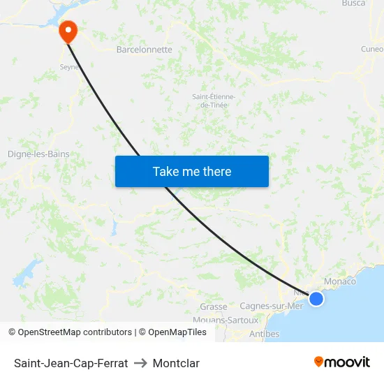 Saint-Jean-Cap-Ferrat to Montclar map