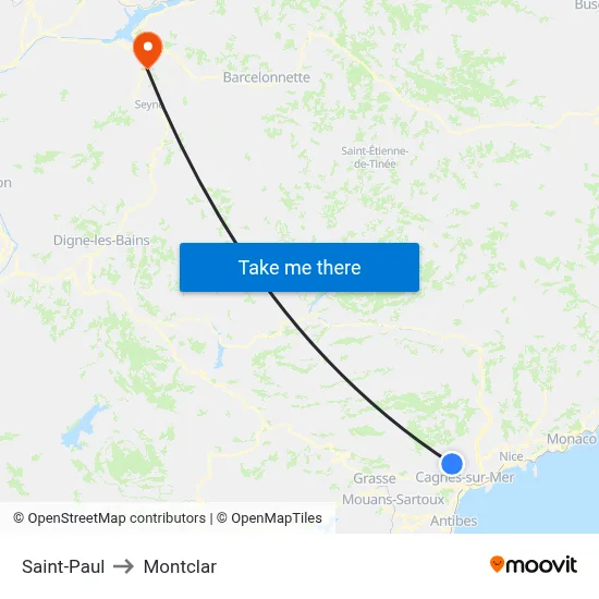 Saint-Paul to Montclar map