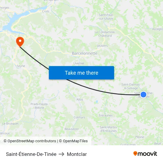 Saint-Étienne-De-Tinée to Montclar map