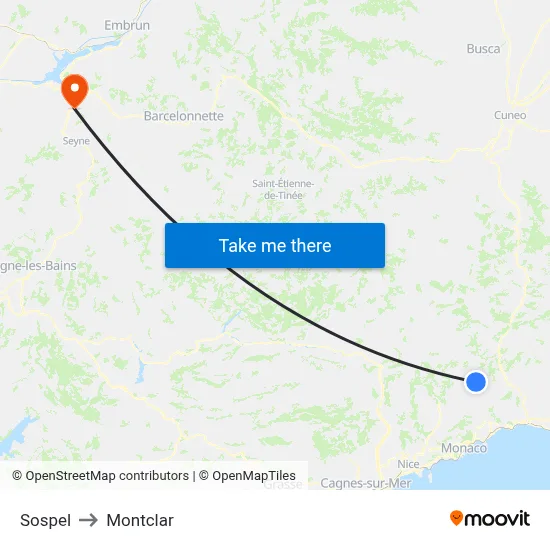 Sospel to Montclar map