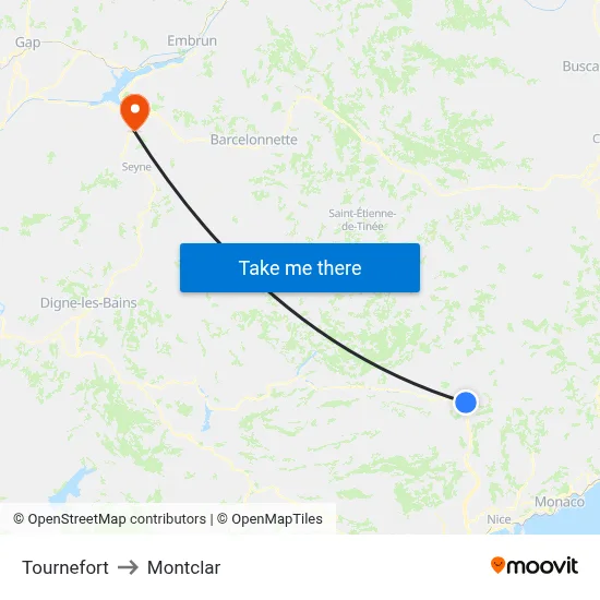 Tournefort to Montclar map