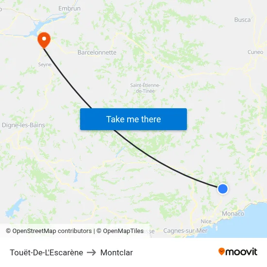 Touët-De-L'Escarène to Montclar map