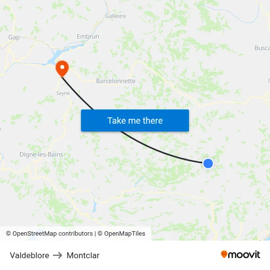 Valdeblore to Montclar map