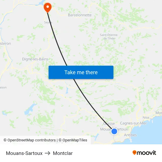 Mouans-Sartoux to Montclar map