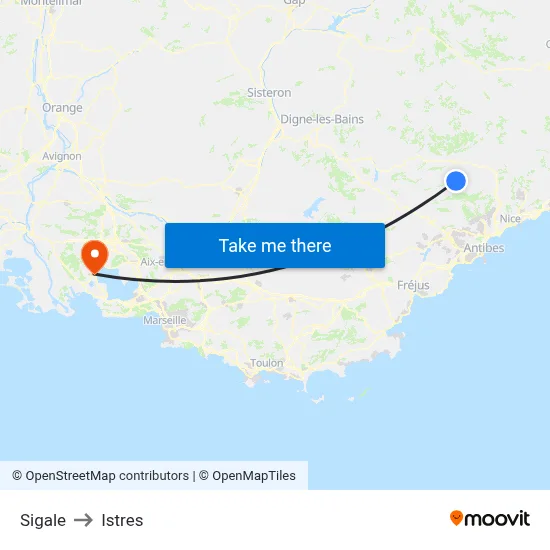 Sigale to Istres map