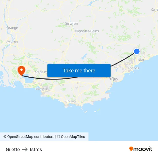 Gilette to Istres map