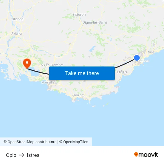 Opio to Istres map