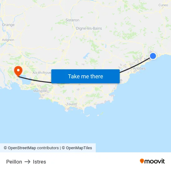 Peillon to Istres map