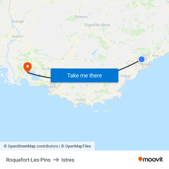 Roquefort-Les-Pins to Istres map