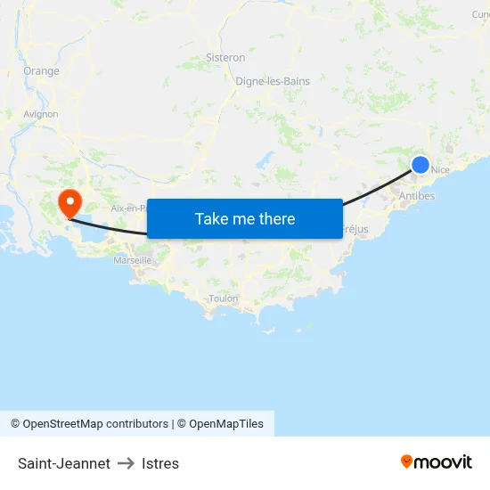 Saint-Jeannet to Istres map