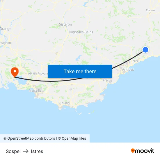 Sospel to Istres map