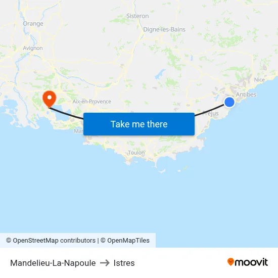 Mandelieu-La-Napoule to Istres map