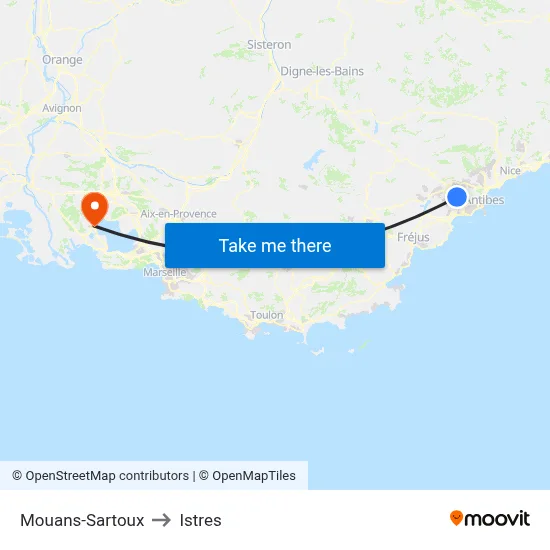 Mouans-Sartoux to Istres map