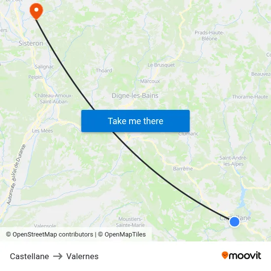 Castellane to Valernes map