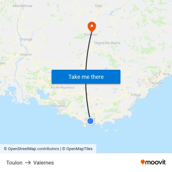 Toulon to Valernes map