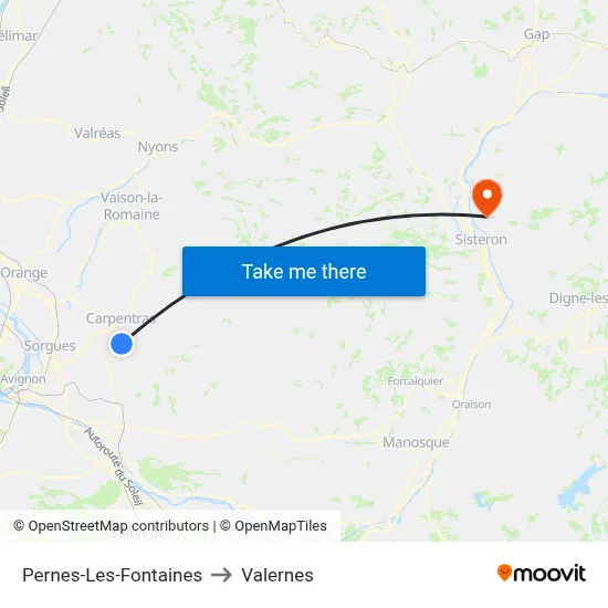 Pernes-Les-Fontaines to Valernes map