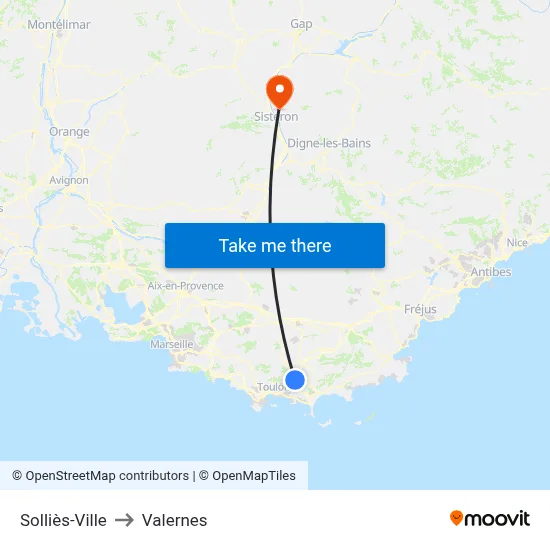 Solliès-Ville to Valernes map