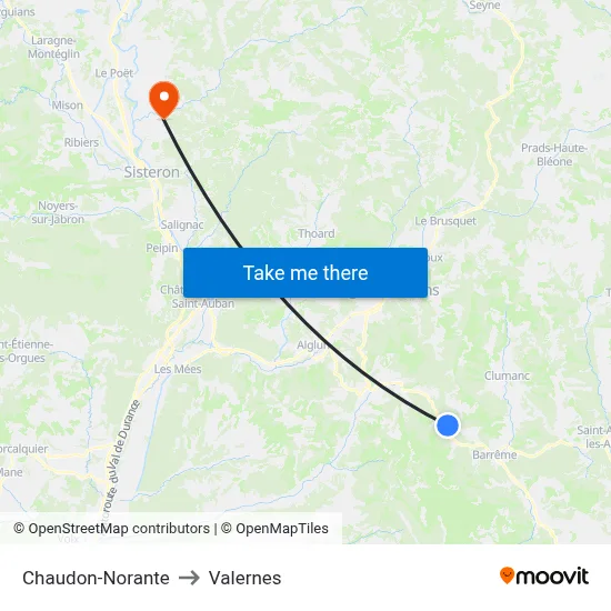 Chaudon-Norante to Valernes map