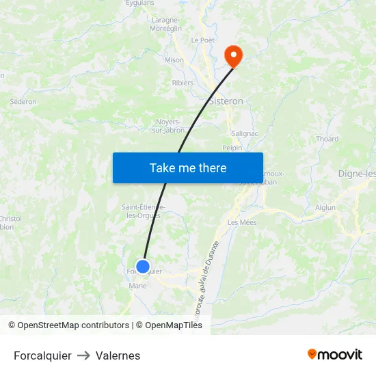 Forcalquier to Valernes map