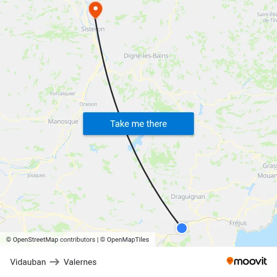 Vidauban to Valernes map