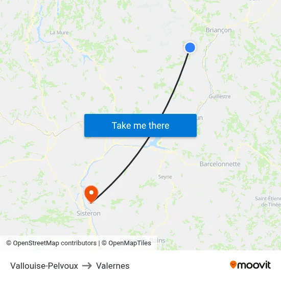 Vallouise-Pelvoux to Valernes map