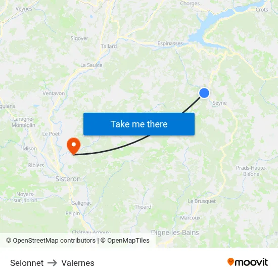 Selonnet to Valernes map