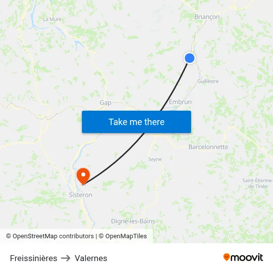 Freissinières to Valernes map