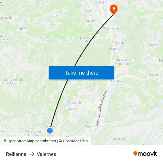 Reillanne to Valernes map
