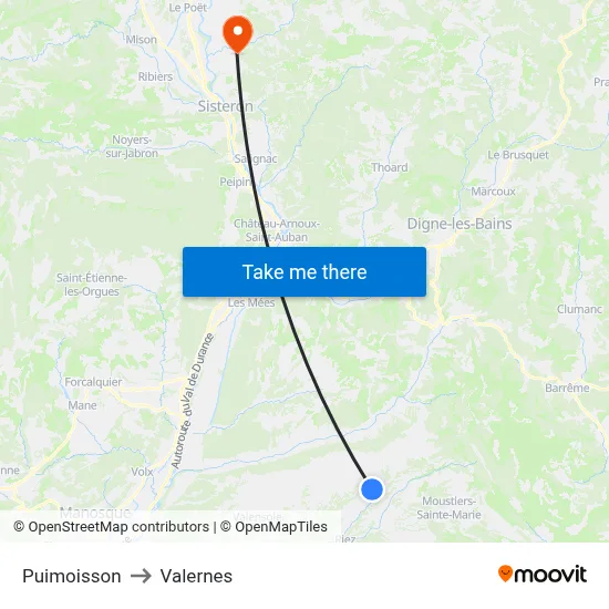 Puimoisson to Valernes map
