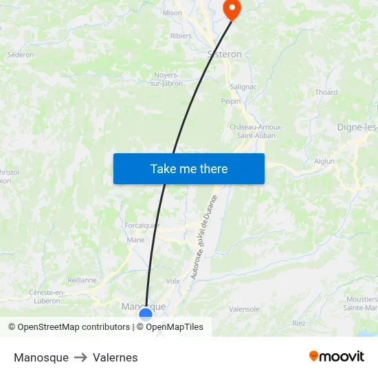 Manosque to Valernes map