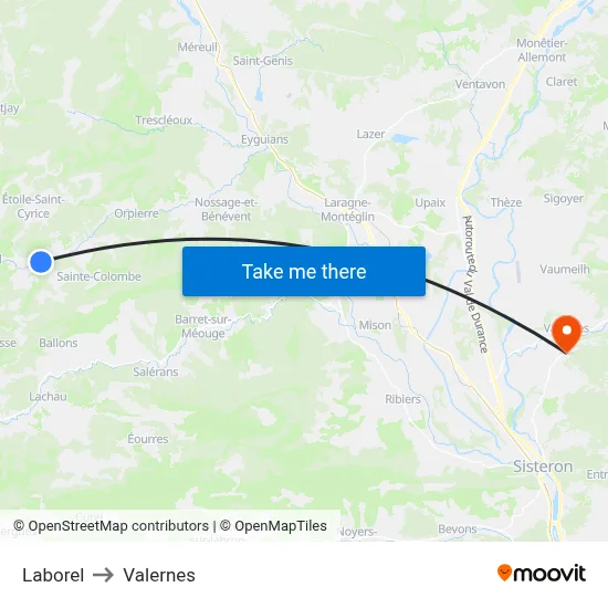 Laborel to Valernes map