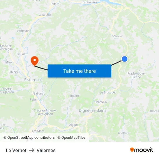 Le Vernet to Valernes map