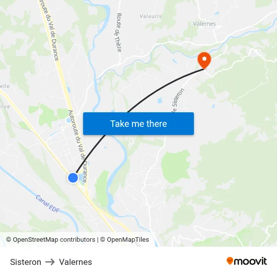 Sisteron to Valernes map