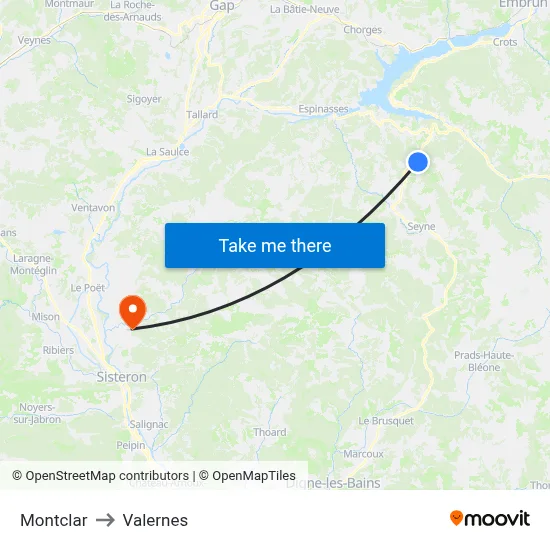Montclar to Valernes map