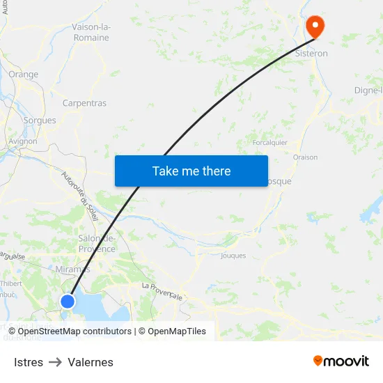 Istres to Valernes map