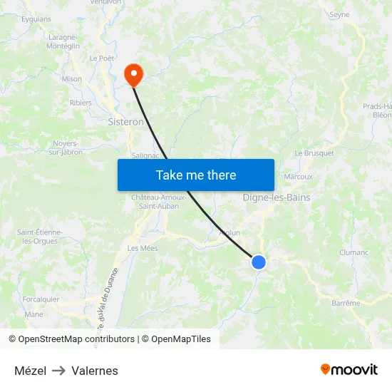 Mézel to Valernes map
