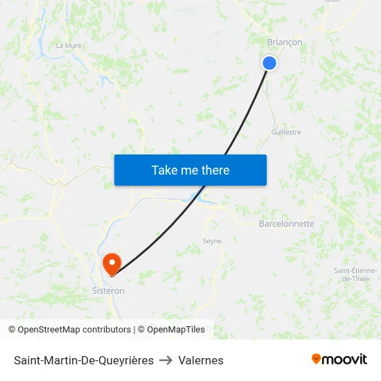 Saint-Martin-De-Queyrières to Valernes map