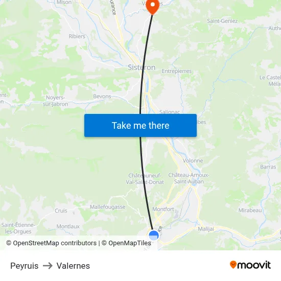 Peyruis to Valernes map