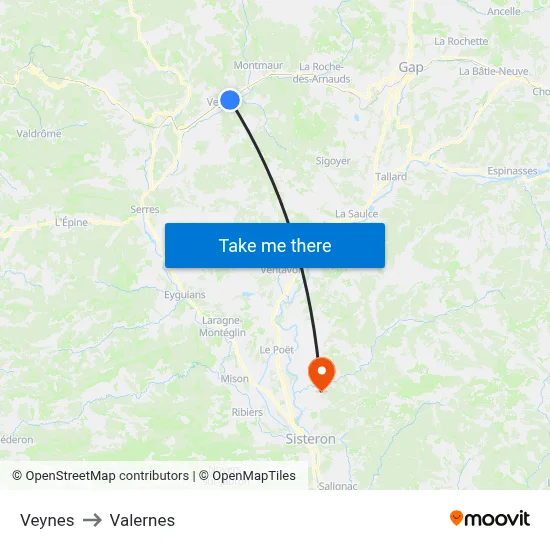 Veynes to Valernes map