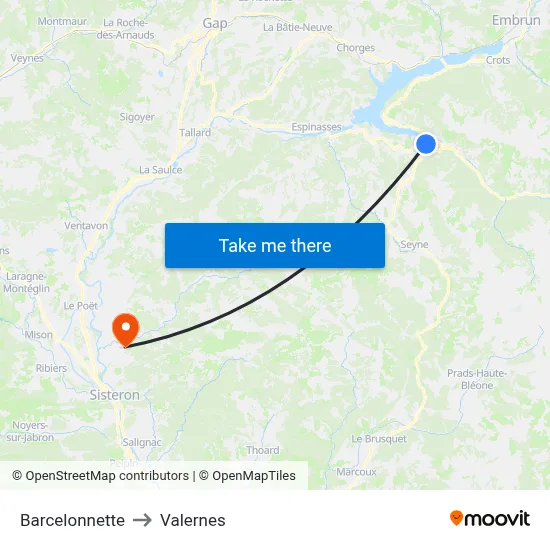 Barcelonnette to Valernes map